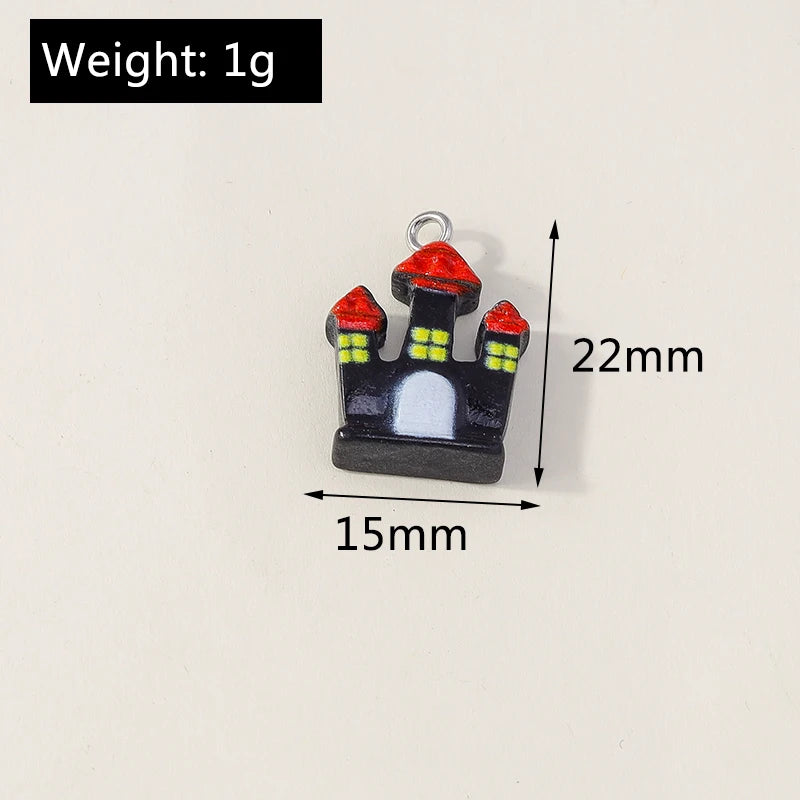 Leslie 10Pcs New Resin Halloween Charms Kawaii Cat Spider Castle Ghost Pumpkin Charms Pendants Decor DIY Earring Jewelry Making