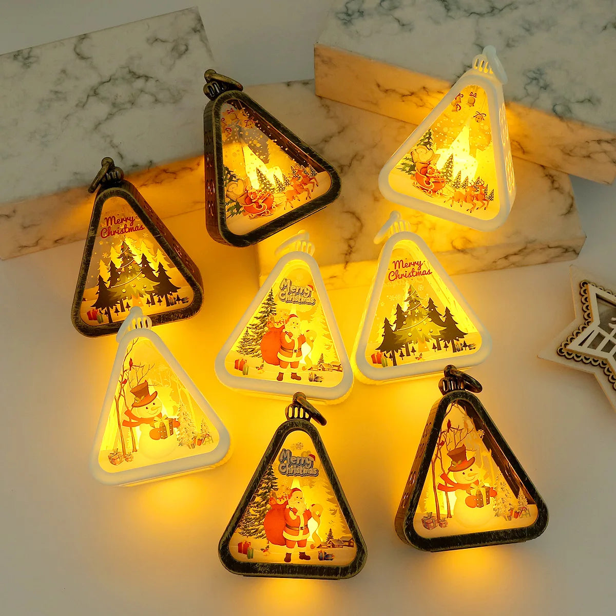 Christmas decorations, vintage night lights glowing gifts display windows desktop decorations props atmosphere wind lights gifts