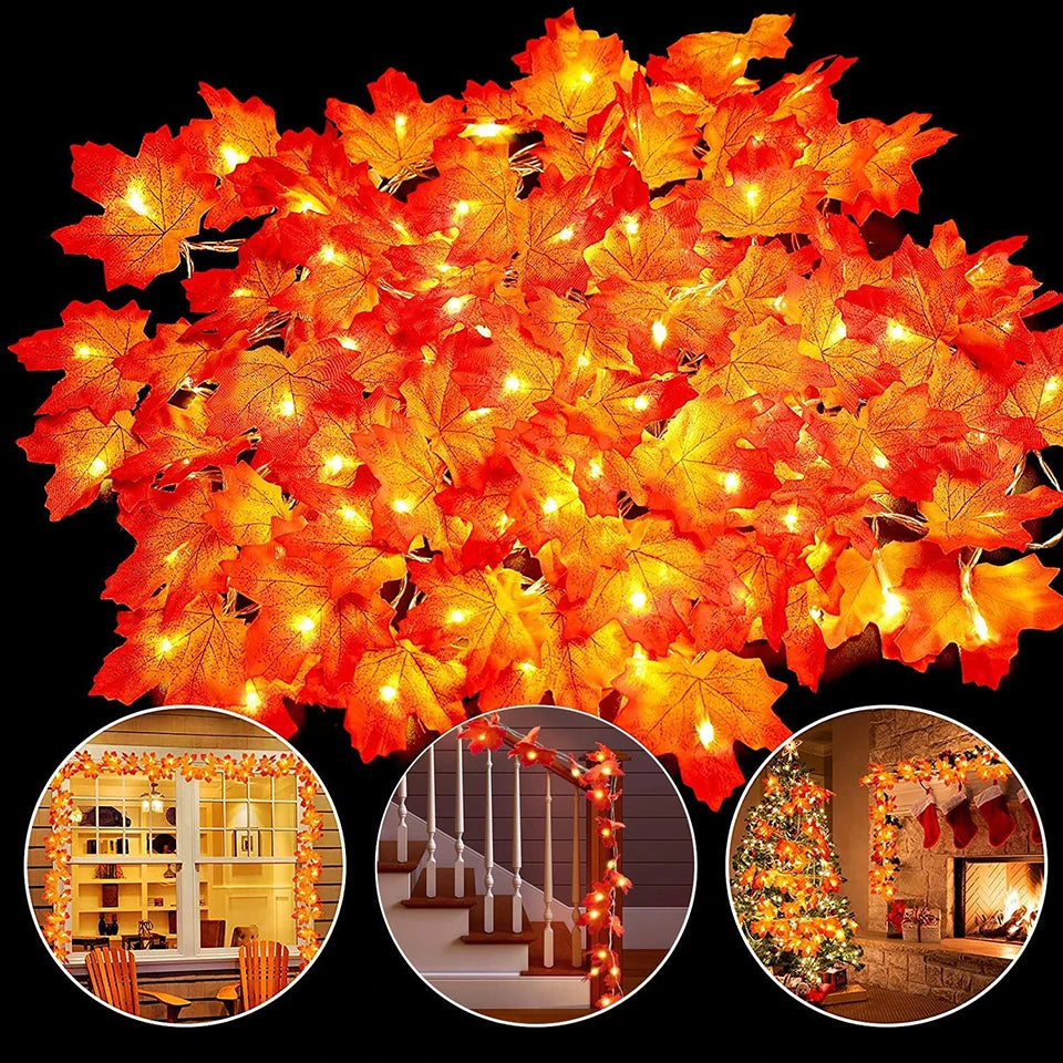 Lighted Fall Garland Maple Leaves String Lights for Indoor Holiday Autumn Home Party Halloween Decoration