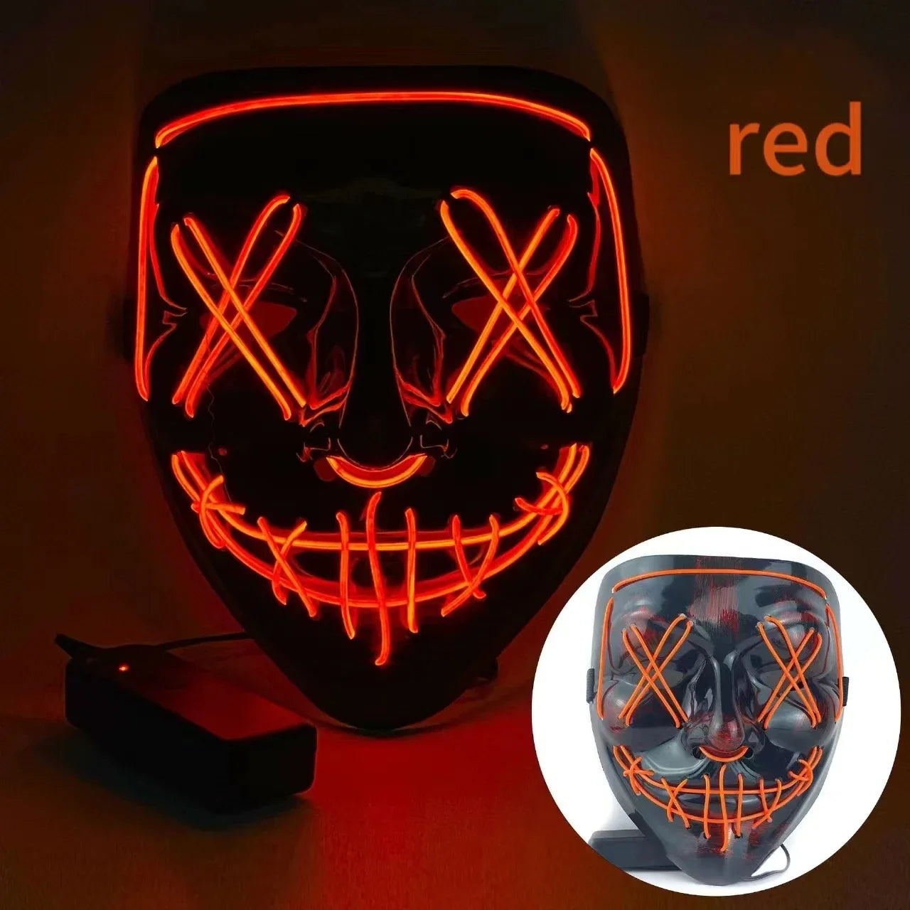 Wireless Scary Glowing Mask LED Halloween Horror Neon Light Carnival Party Mask Glow in The Dark Cosplay Costume Supply