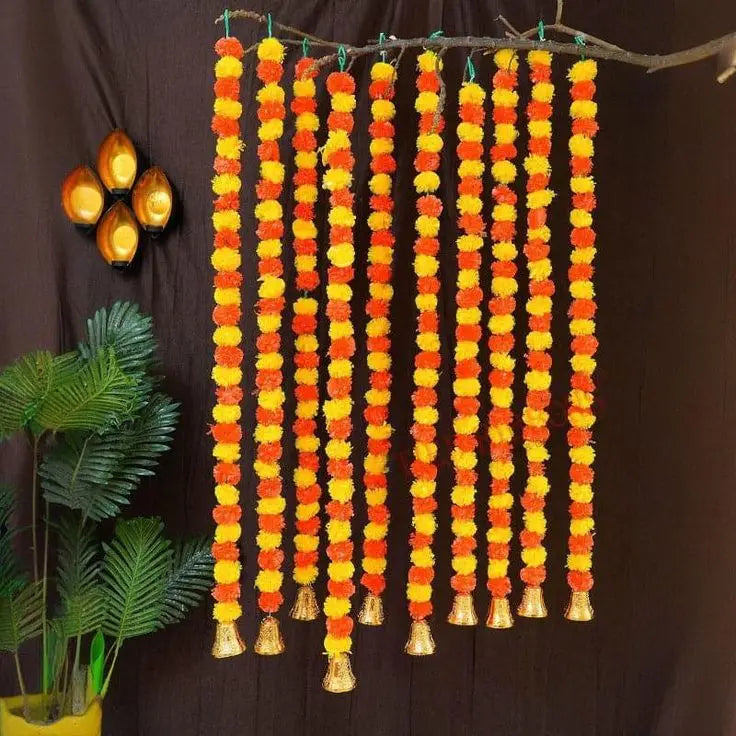 5-50pcs Marigold Flower Garland For Decoration 5 ft Artificial Flowers Mexican Diwali Indian Wedding Party Pooja Day of The Dead