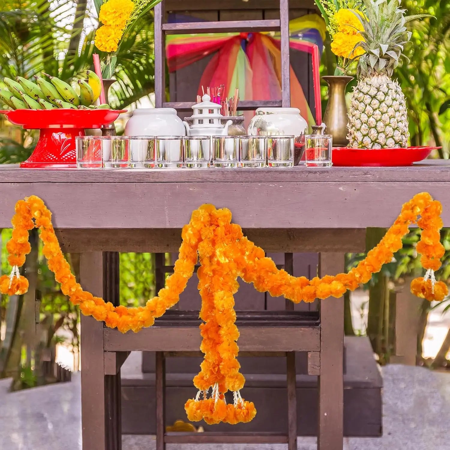 5-50pcs Marigold Flower Garlands Artificial Flower Garland for Indian Décor,Pooja, Diwali, Fiesta Day of The Dead, Mexican Party