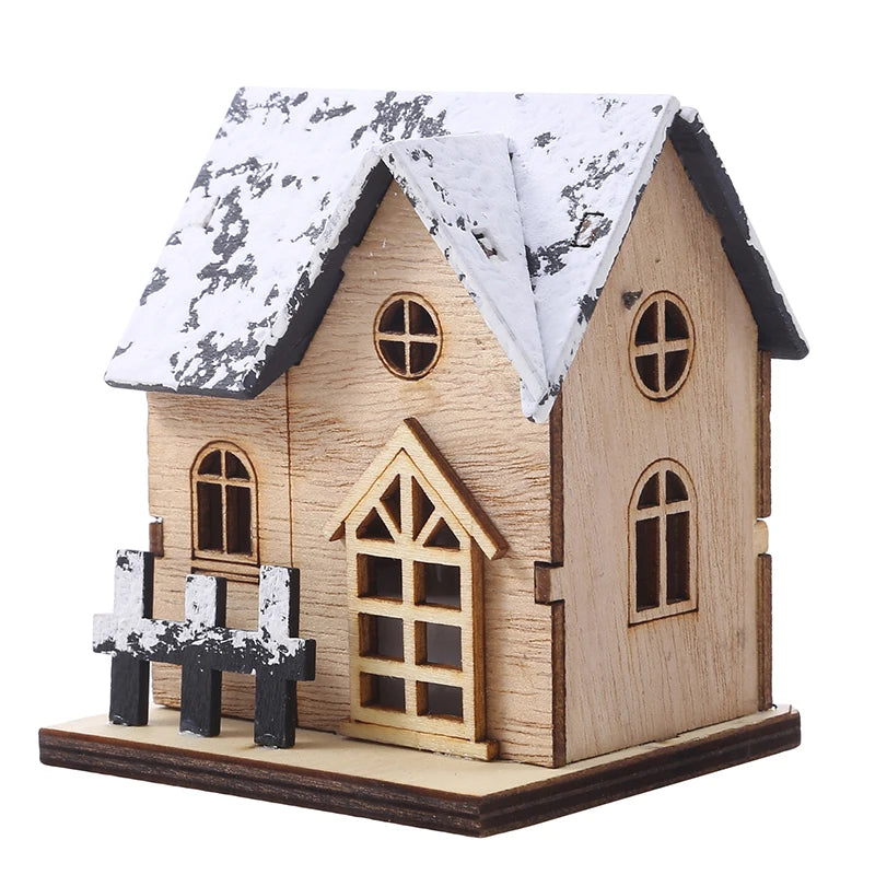 Christmas LED Light Wooden House Luminous Cabin Merry Christmas Decorations for Home DIY Xmas Tree Ornaments Kids Gifts New Year