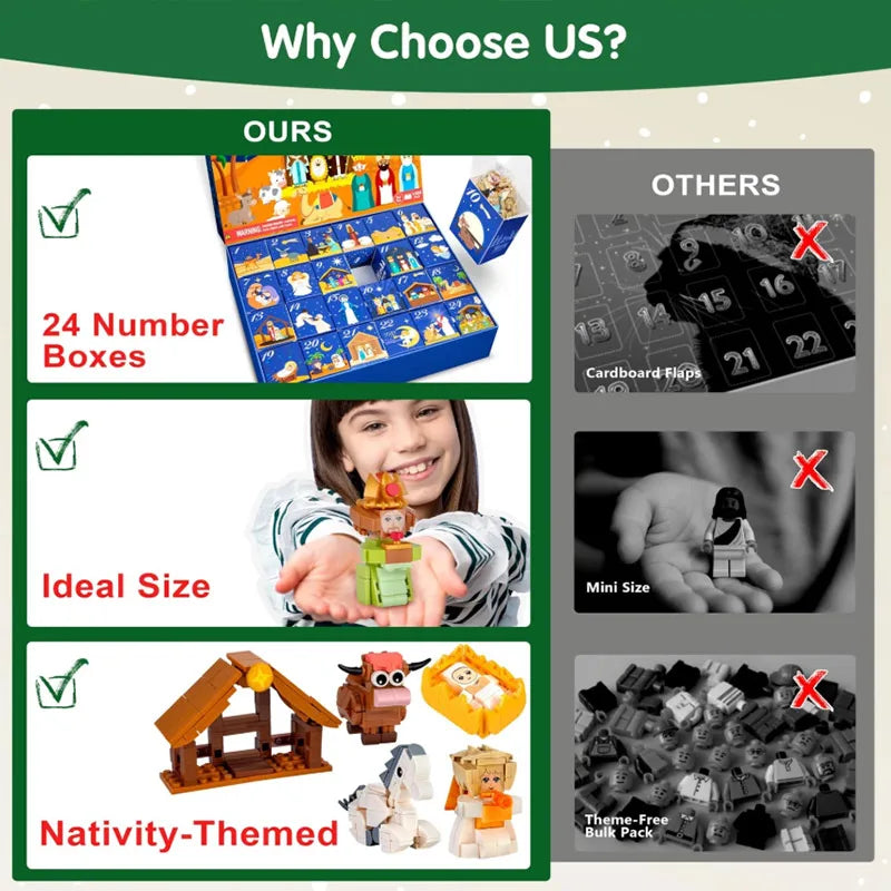 Christmas Advent Calendar Gift Box Diy Nativity Jesus Bricks Toys 24Days Countdown Calendar Surprise Christmas Home Decoration