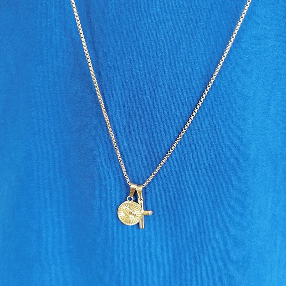 Cross Pendant Geometric Necklace Electroplated 18K Gold Stainless Steel Oval Square Necklace