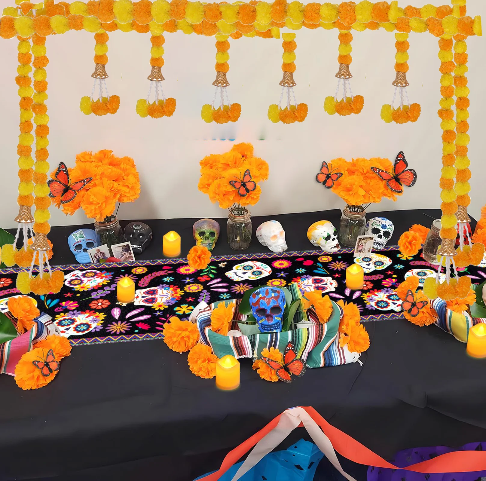 5-50pcs Marigold Flower Garlands 5 Ft Artificial Flower Garland Indian Décor,Pooja, Diwali, Fiesta Day of The Dead, Mexican Par