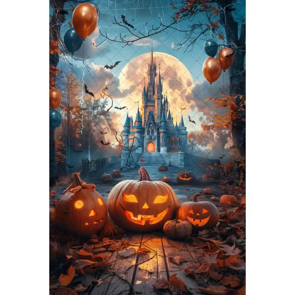 Halloween Night Background Photography Horror Haunted House Pumpkin Lantern Black Stone Road Backdrop Kids Holiday Party Studio