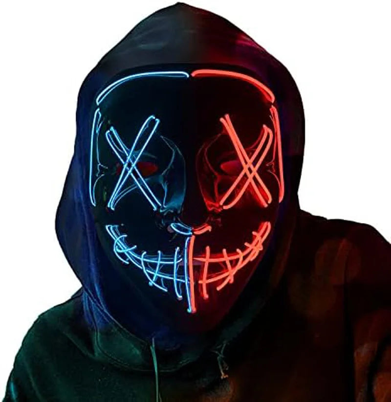 Wireless Scary Glowing Mask LED Halloween Horror Neon Light Carnival Party Mask Glow in The Dark Cosplay Costume Supply