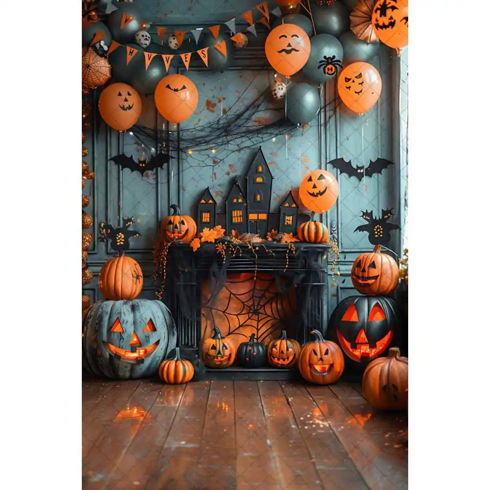 Halloween Night Background Photography Horror Haunted House Pumpkin Lantern Black Stone Road Backdrop Kids Holiday Party Studio
