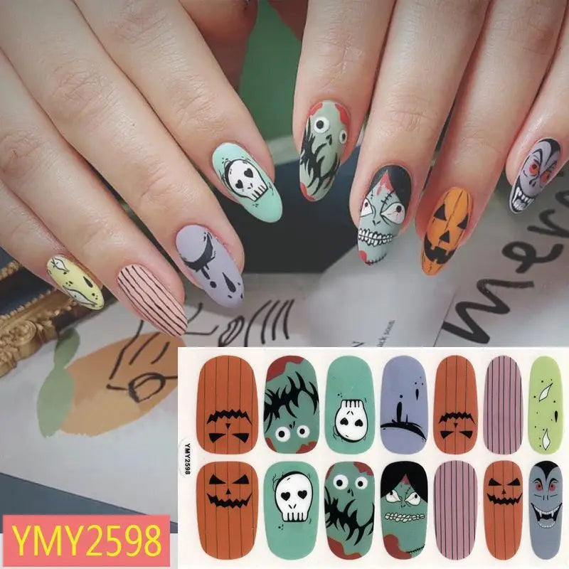 Baking Free Halloween Nail Stickers Full Sticker Fashion Nail Art Jewelry  Pumpkin Ghost Wholesale Applique Nail Sticker