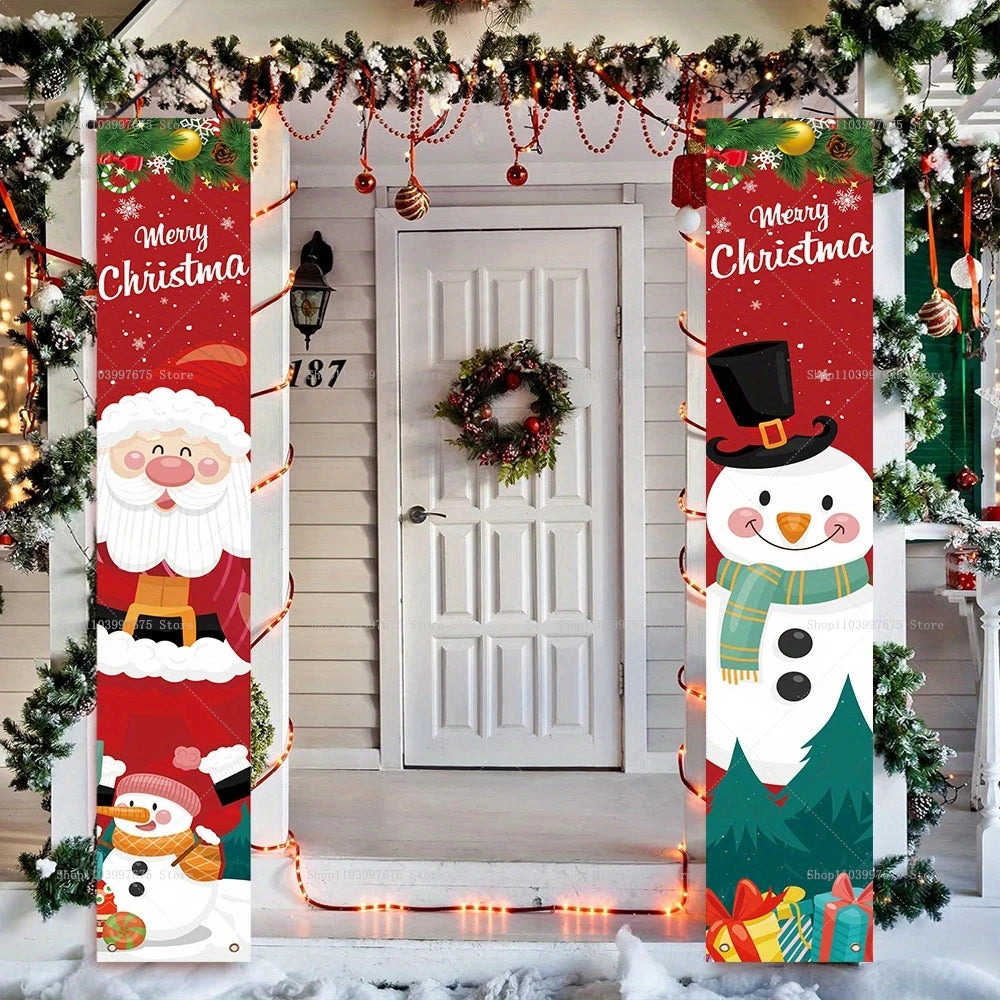2D Merry Christmas Tree and Wreath Decor Indoor Outdoor Banners Porch Hanging Signs Wall Front Door Outside Yard Party Supplies