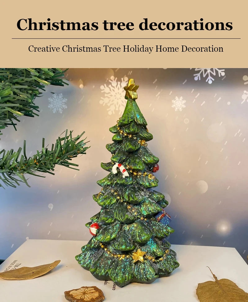 Christmas Tree Decorations Resin Sculpture Home Statues Figurines Christmas Trees Living Room Ornaments Table Desk Accessories