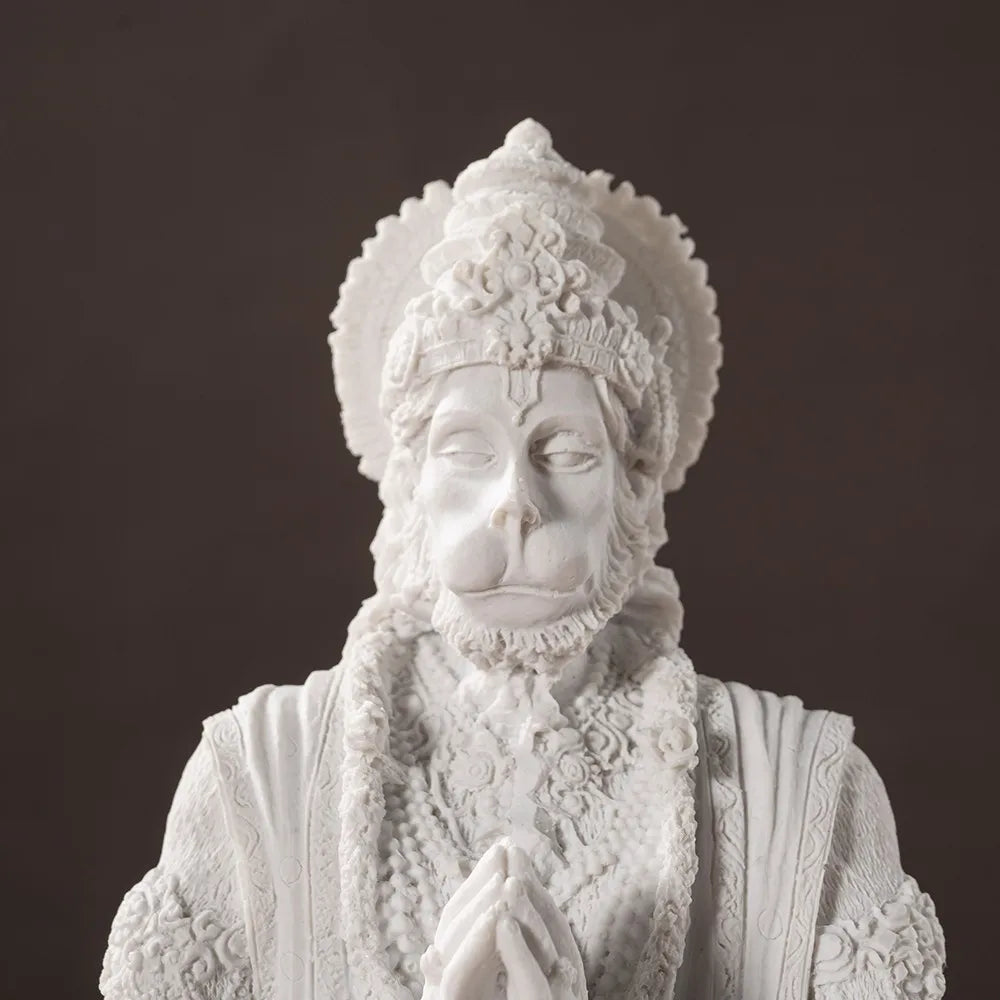 Sandstone White Hanuman Statue Hindu God Sculpture