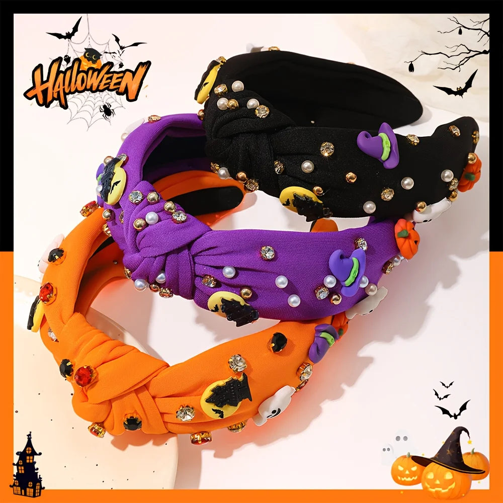 1 Pieces of Halloween Pumpkin Bat Ghost Witch Hat Elements Funny Girls Headbands for Halloween Dress up Gifts for Women