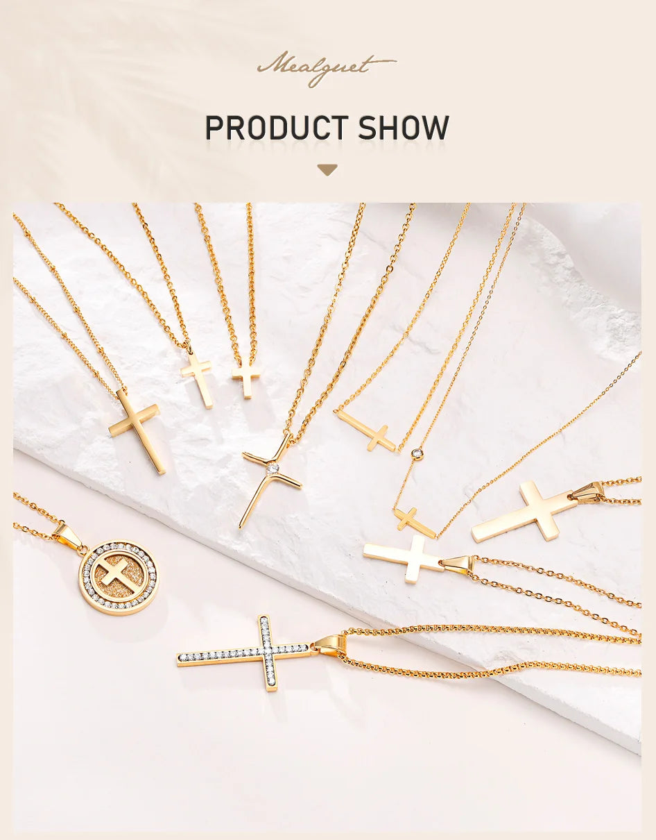 Cruz Cross Necklace Pendant, Women's Stainless Steel Cross Collar, Fashion Religious Jewelry