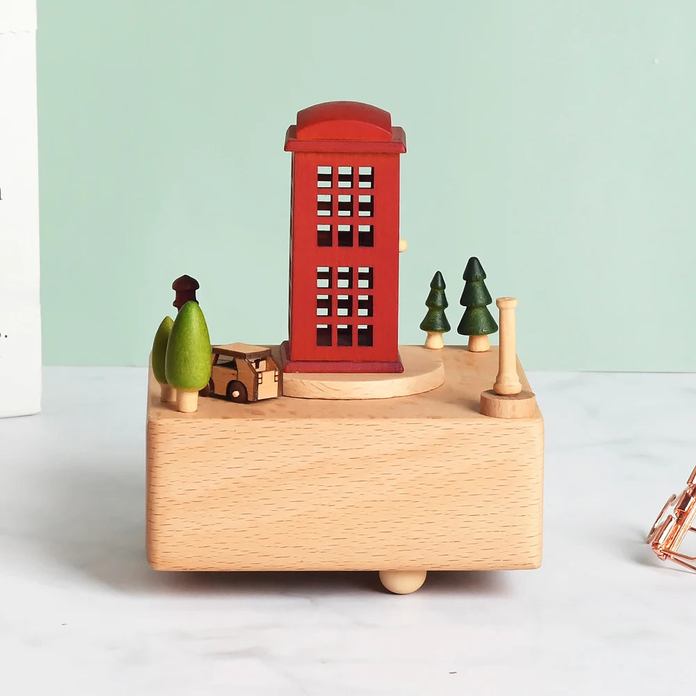 Christmas Gifts Wholesale Logo Engrave Mechanical Wind Up Clockwork Rotating Carousel Ballerina Music Box Wooden For Present