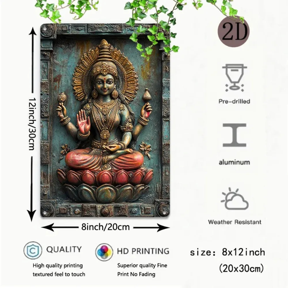 Goddess Lakshmi on Lotus Throne, 1pc 2D Aluminum Wall Art, Serene Office Decor