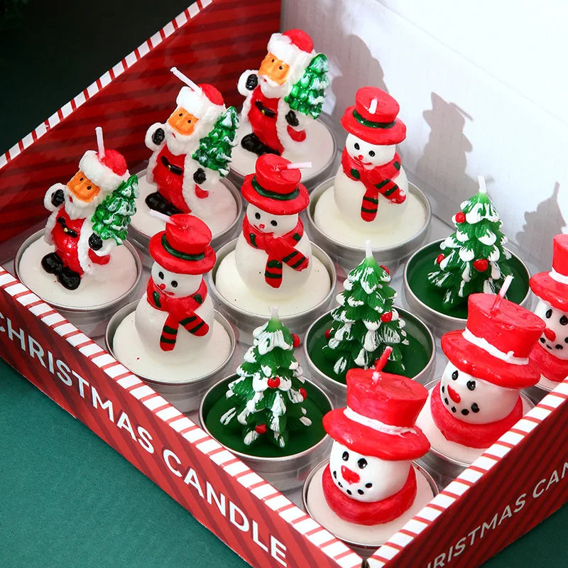 Christmas candle set, old man tree, snowman, celebration, romance, decorative item, candlelight dinner, Christmas Eve