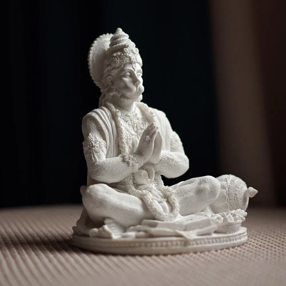 Sandstone White Hanuman Statue Hindu God Sculpture