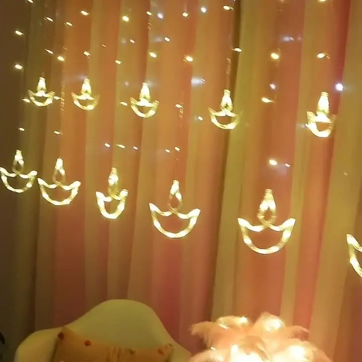 Diwali String Lights Usb Plug Diya Curtain Light Festival Lamp for Wall Window Bedroom Decor Indoor Outdoor Eid al-Fitr Muslims