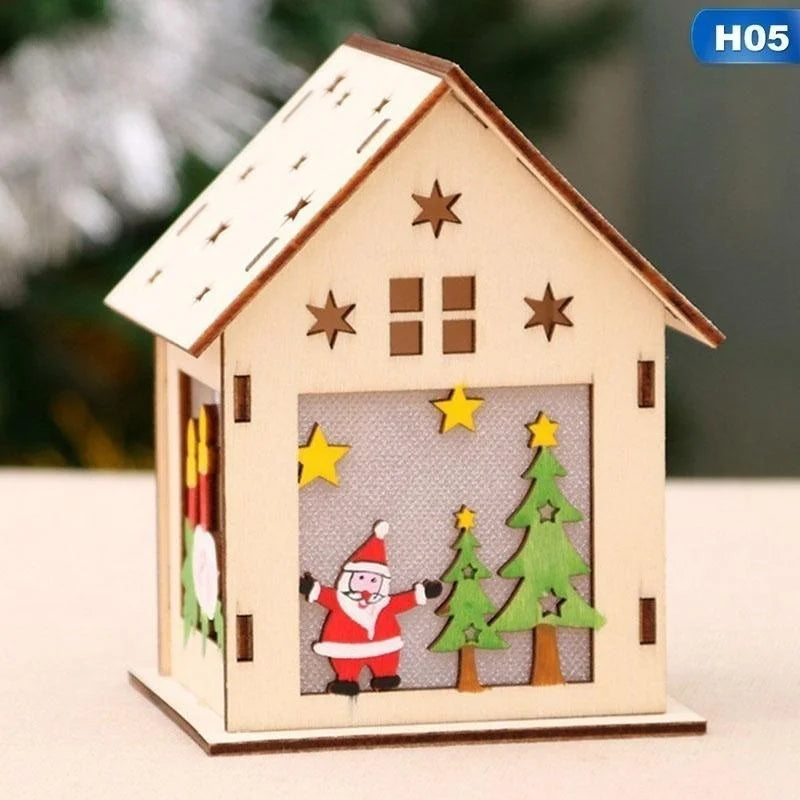 Christmas LED Light Wooden House Luminous Cabin Merry Christmas Decorations for Home DIY Xmas Tree Ornaments Kids Gifts New Year