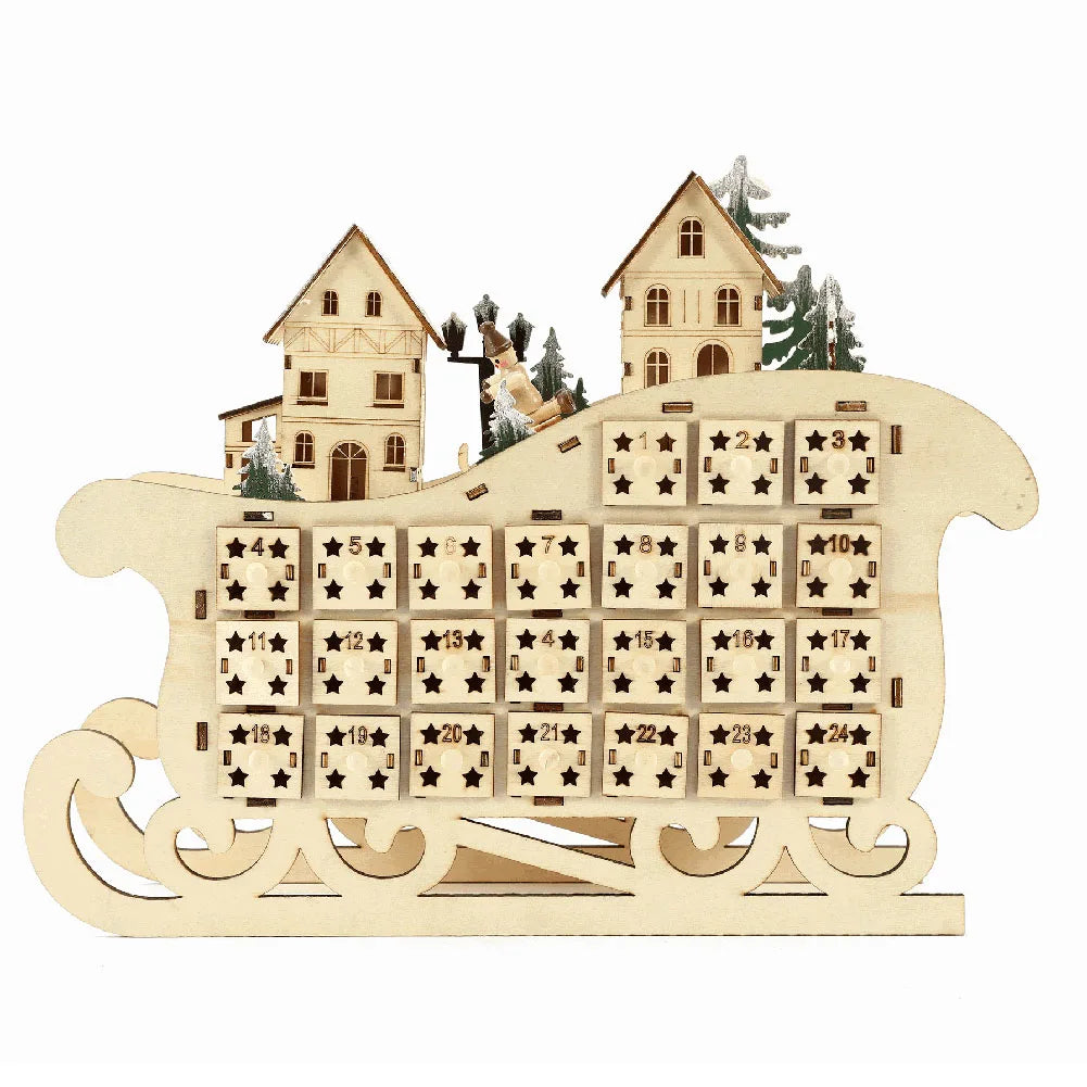 Christmas 24 Day Countdown Calendar With Light Wooden Drawer Home Decor Ornament For Kids Light Up Gifts Candy Drawer Organizer