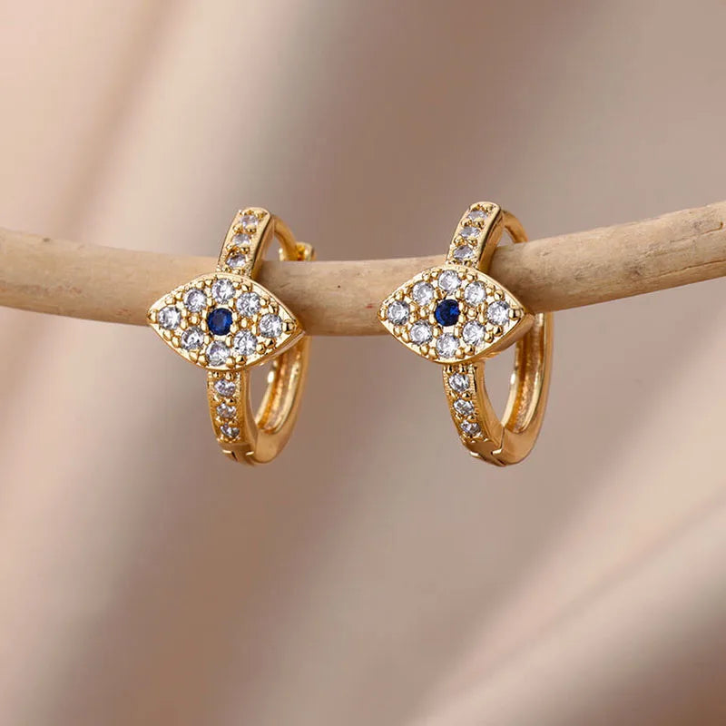 Vintage Gold Plated Evil Eye Earrings for Women Stainless Steel Hoop Earrings Luxury Aesthetic Jewelry Wedding Gift Free Shippin