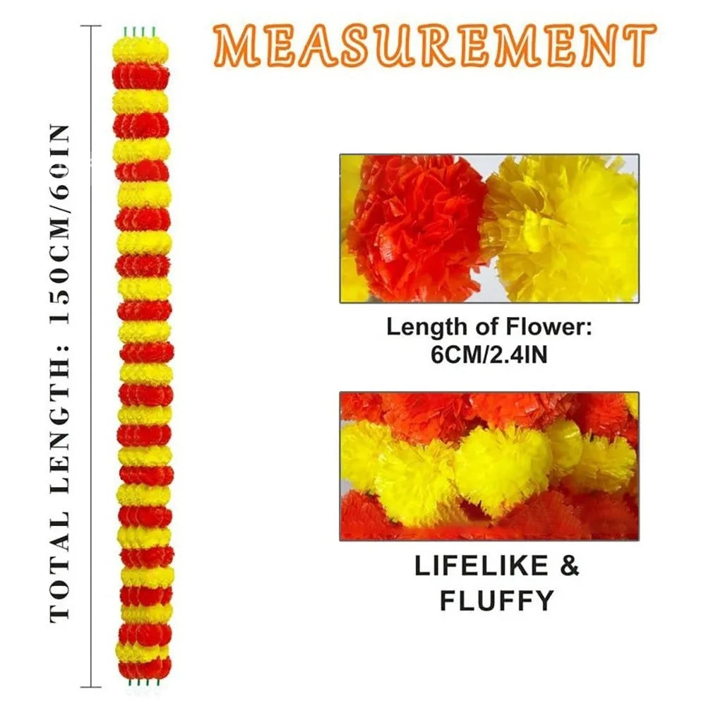 Long Strands Artificial Marigold Garland Pooja Diwali Fiesta Indian Décor Marigold Flower Garlands Reusable Events Decor