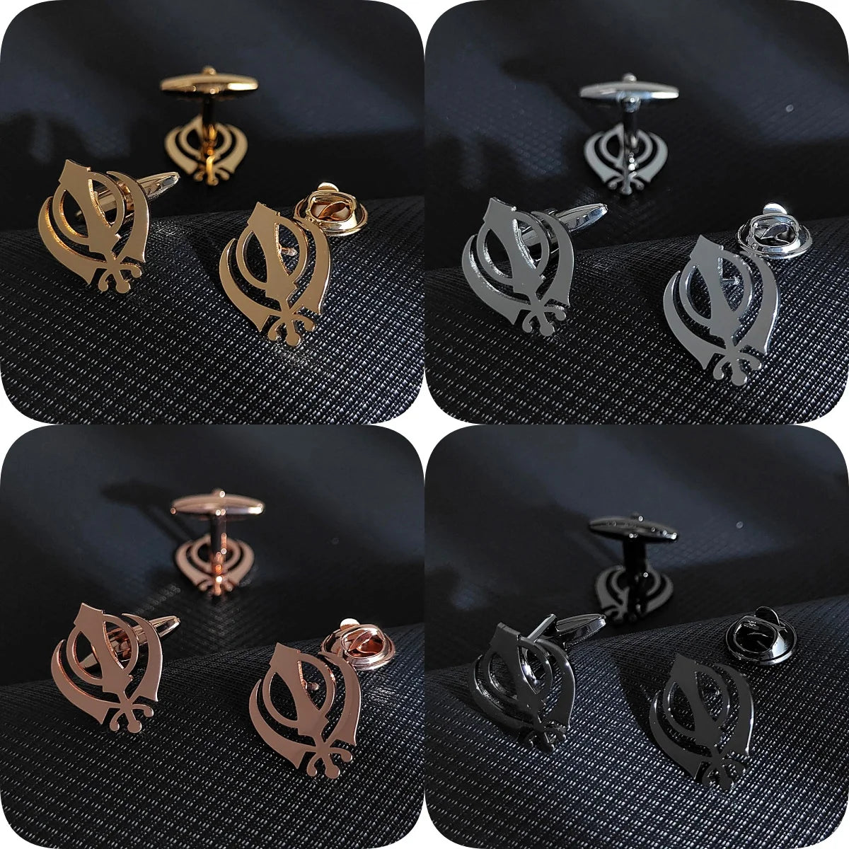 Stainless steel butterfly clasp brooch/cufflink, Sikh symbol badge for men's suit, elegant anti-exposure button for women.
