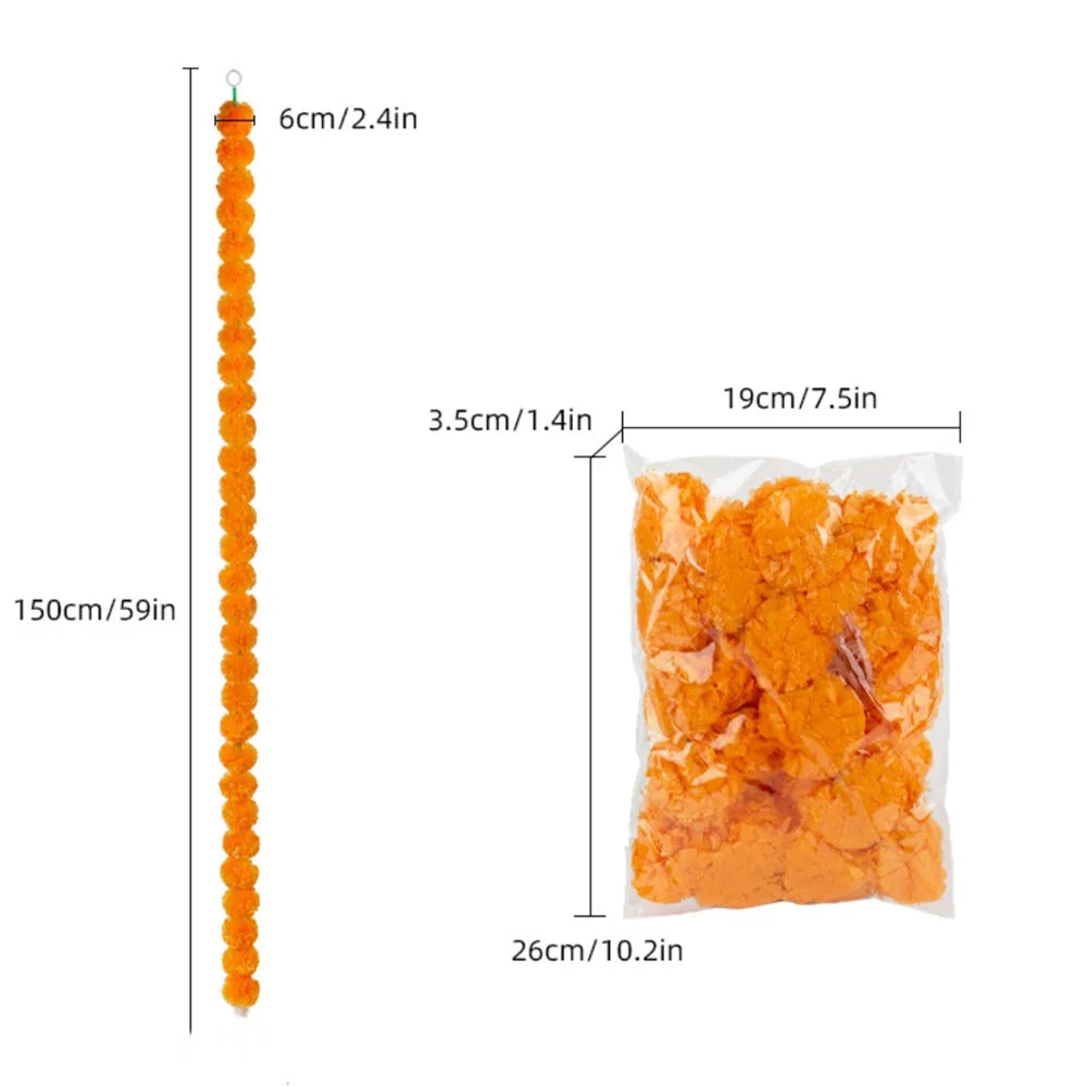Artificial Marigold Garland For Diwali Wreath Indian Weddings Arch Decorations Garland Halloween Yard Hanging Flower Bar Strips
