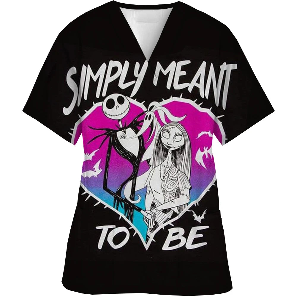 Christmas Nightmare V-neck Work Clothes Halloween Surgery plus size Nurse Medical Clothes Matte Top Women