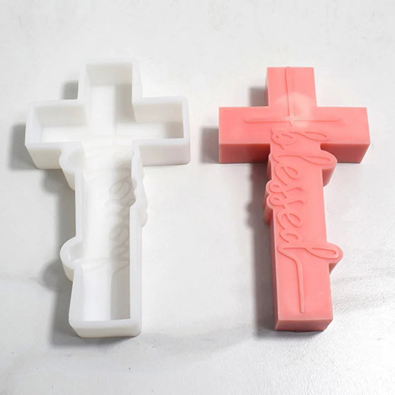 DIY cross candle silicone molds 3D relief cross crafts resin plaster cement casting mold Halloween gift making tool