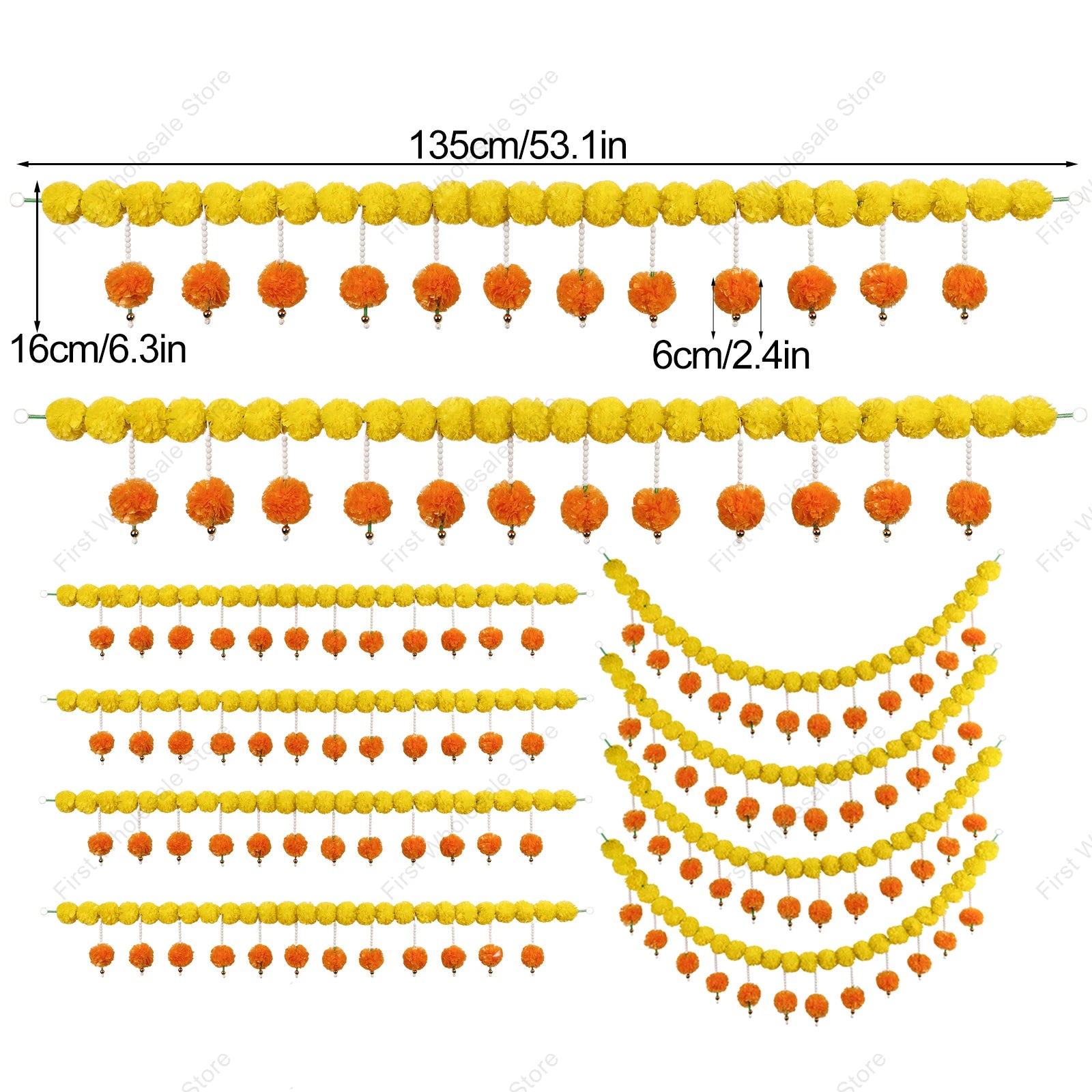 2-10pcs Marigold Flower Garland For Decoration Artificial Flower Garland Pooja, Diwali,Mexican Party ,Day of The Dead Decor