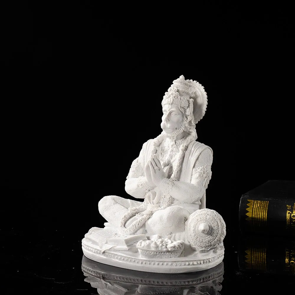 Sandstone White Hanuman Statue Hindu God Sculpture