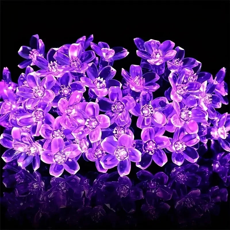 Purple Cherry Blossom Halloween Decorative Solar String Light Outdoor Waterproof Atmosphere Fairy flower Garden Lamp