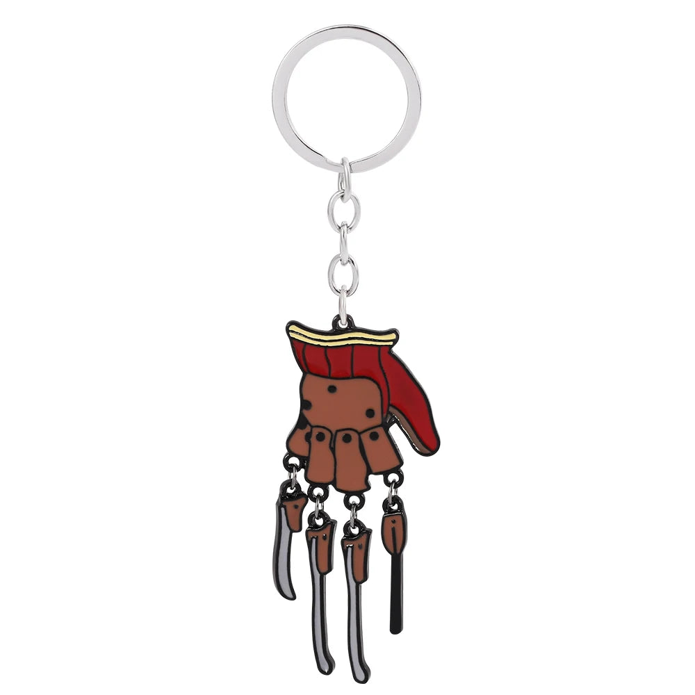 Horror Movie Ghost Street Metal Enamel Freddie Kruger Gloves Keychain Halloween Necklace Gift