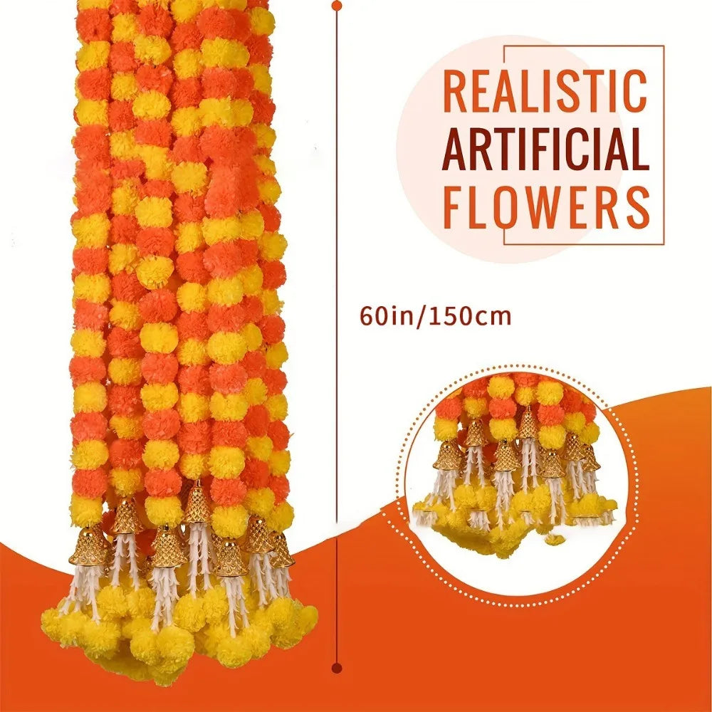 Long Strands Artificial Marigold Garland Pooja Diwali Fiesta Indian Décor Marigold Flower Garlands Reusable Events Decor