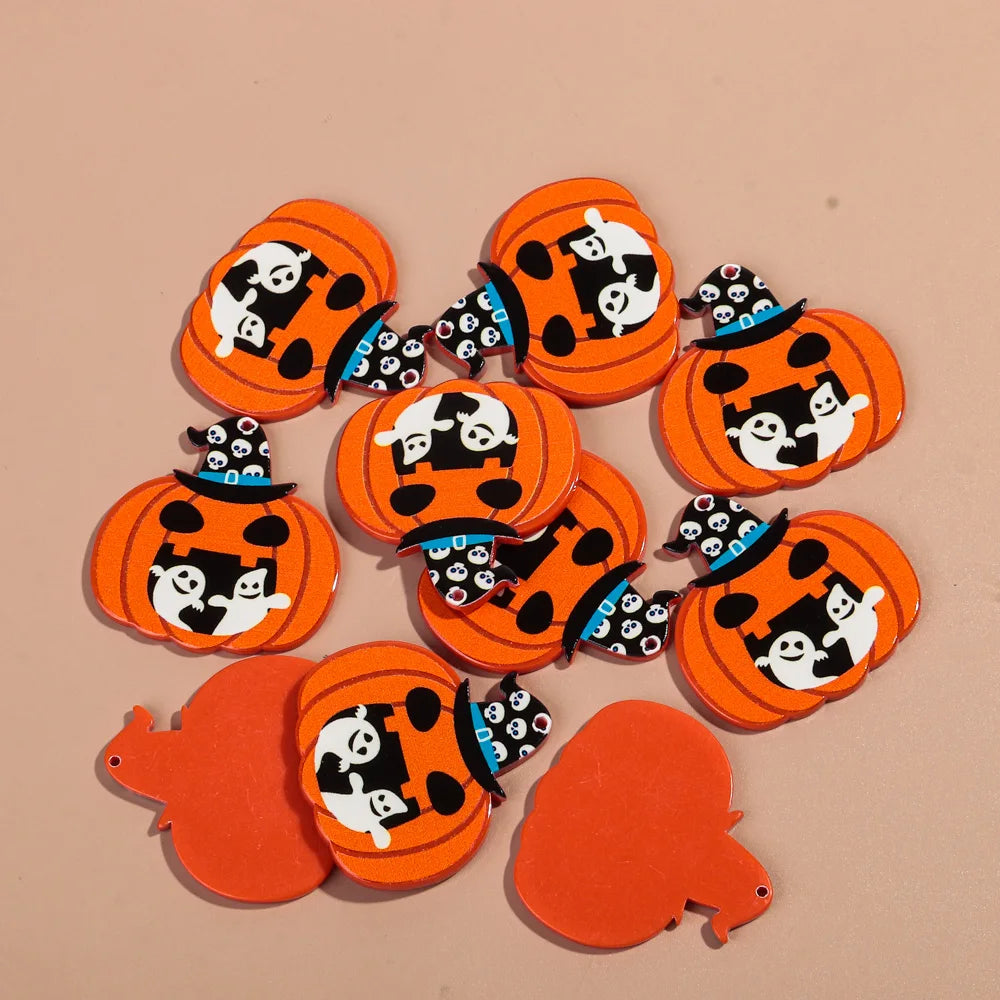10pcs/lot Halloween Cute Charms Creative Ghost Pumpkin Acrylic Print Pendant for DIY Jewelry Making Necklace Earring Accessories