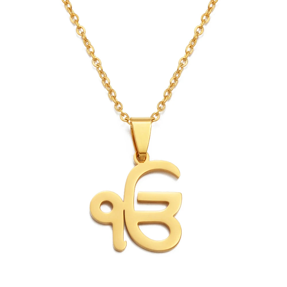 Anniyo 45CM Ik Onkar Chain Sikhism Symbol Religion Khanda Pendant Necklaces Sikkhi Sikh Punjab Jewelry @327621