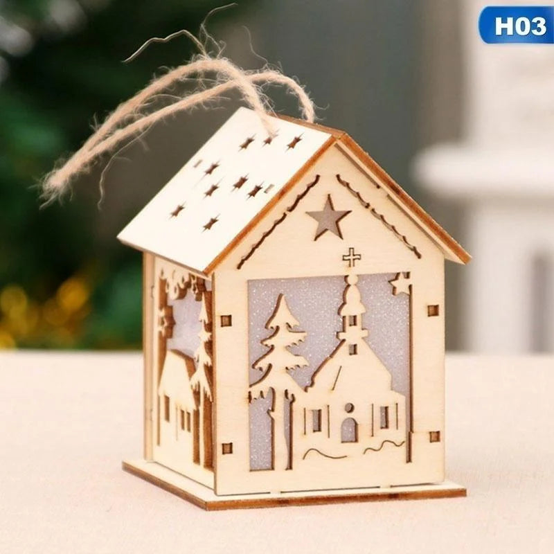 Christmas LED Light Wooden House Luminous Cabin Merry Christmas Decorations for Home DIY Xmas Tree Ornaments Kids Gifts New Year