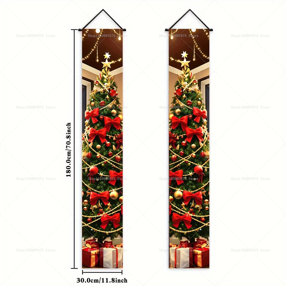2D Merry Christmas Tree and Wreath Decor Indoor Outdoor Banners Porch Hanging Signs Wall Front Door Outside Yard Party Supplies