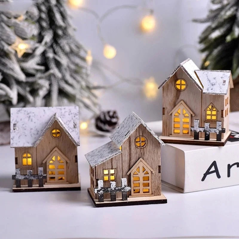 Christmas LED Light Wooden House Luminous Cabin Merry Christmas Decorations For Home DIY Xmas Tree Ornaments Kids Gifts New Year