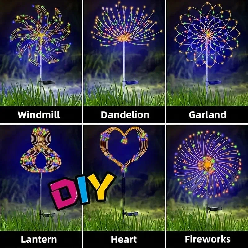 200LEDs Solar Fireworks Lights Outdoor Waterproof Solar Garden Lights 8 Lighting Modes With Remote Control Decorations Light