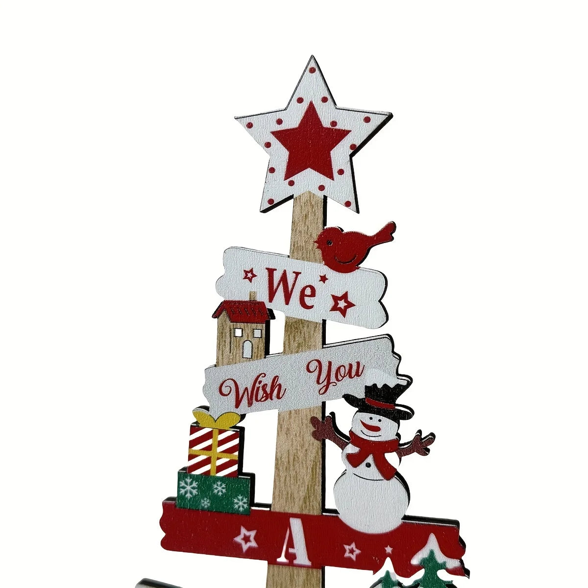 Christmas Wooden Tabletop Decoration, Festive Mini Tree with Santa, Snowman, and Gifts,Manufactured Wood Seasonal Decor