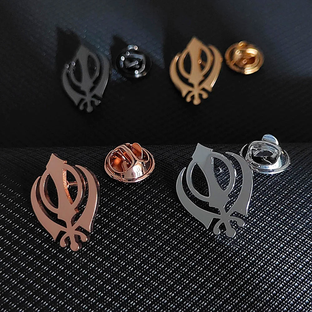 Stainless steel butterfly clasp brooch/cufflink, Sikh symbol badge for men's suit, elegant anti-exposure button for women.