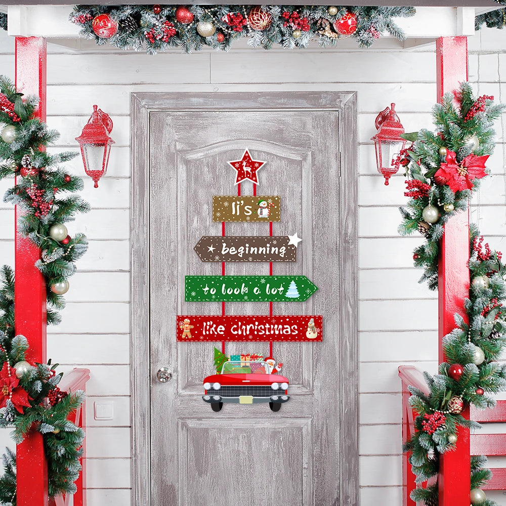 Christmas Door Hanging Decoration Prop Xmas tree Santa Claus Paper Garland Pendant Christmas Party Wall Ornament Home Decoration