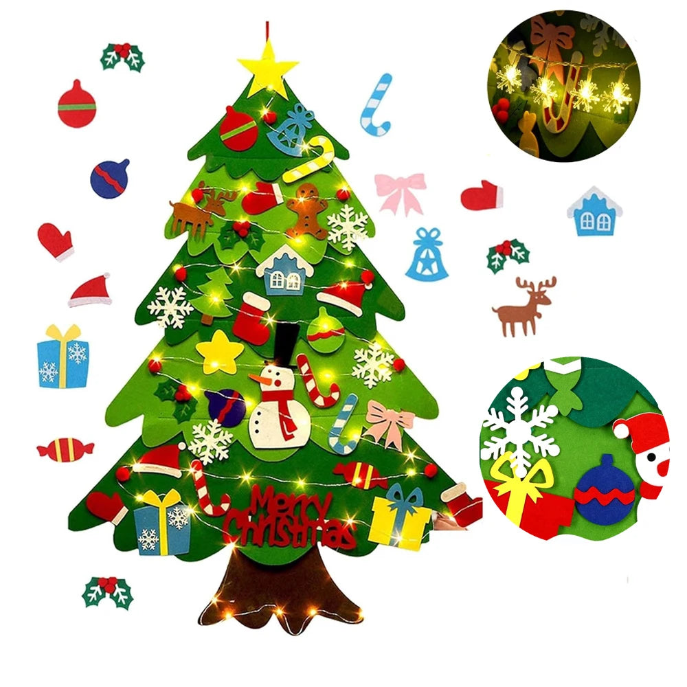 Felt Christmas Tree with Ornaments DIY Cristmas Ornament Xmas Navidad Gifts Santa Claus New Year Door Wall Hanging Decorations