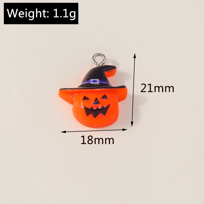 Leslie 10Pcs New Resin Halloween Charms Kawaii Cat Spider Castle Ghost Pumpkin Charms Pendants Decor DIY Earring Jewelry Making