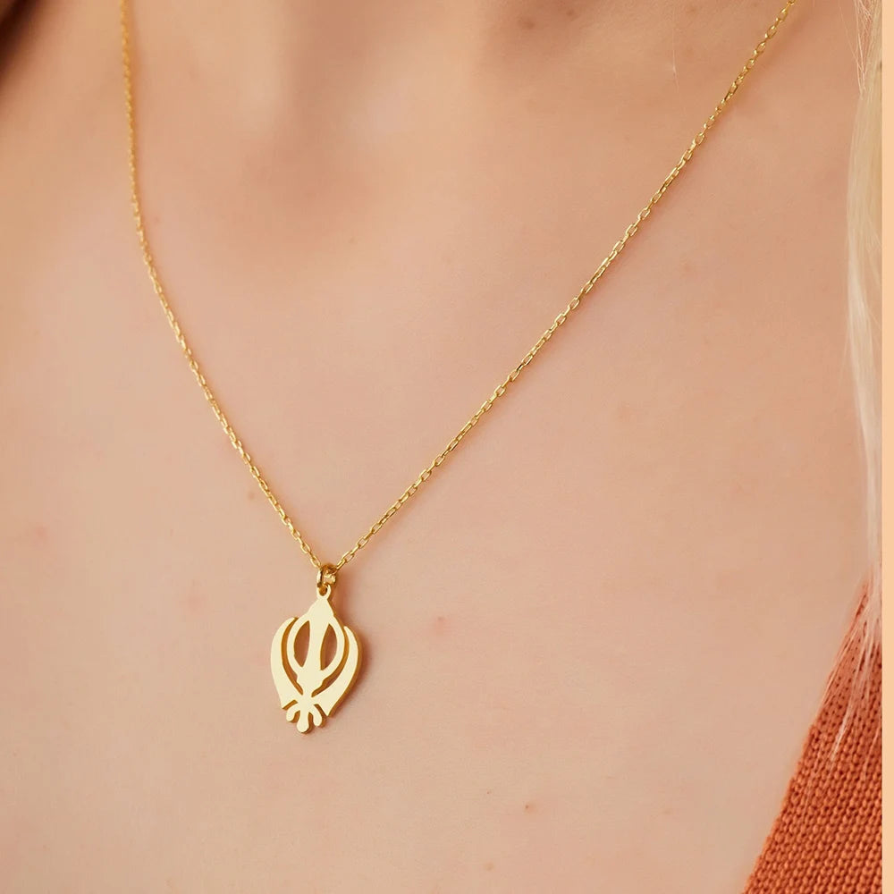 Retro Sikhism Symbol Necklaces Stainless Steel Protection Charm Necklace for Women Khanda Faith Gift Sikh Khanda Pendant Jewelry