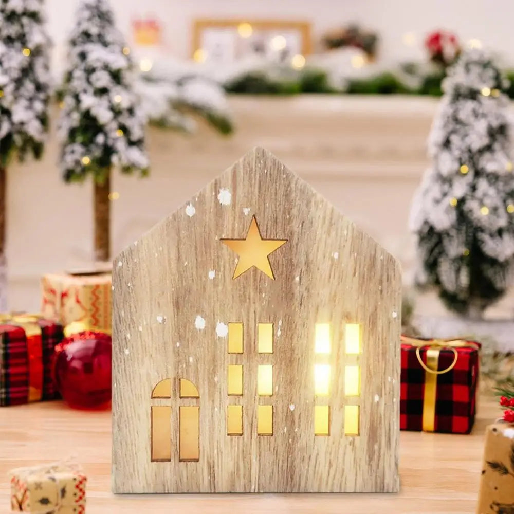 Christmas Wooden House Decor Creative House Shape Light Up Hanging Ornament Christmas Party Supplies Indoor Home Decoration